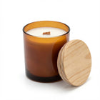 נר זכוכית אמבר עם מכסה עץ