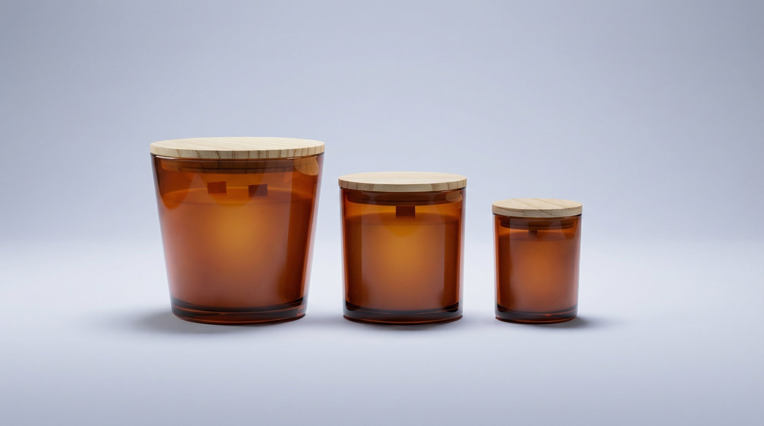 נר זכוכית אמבר עם מכסה עץ